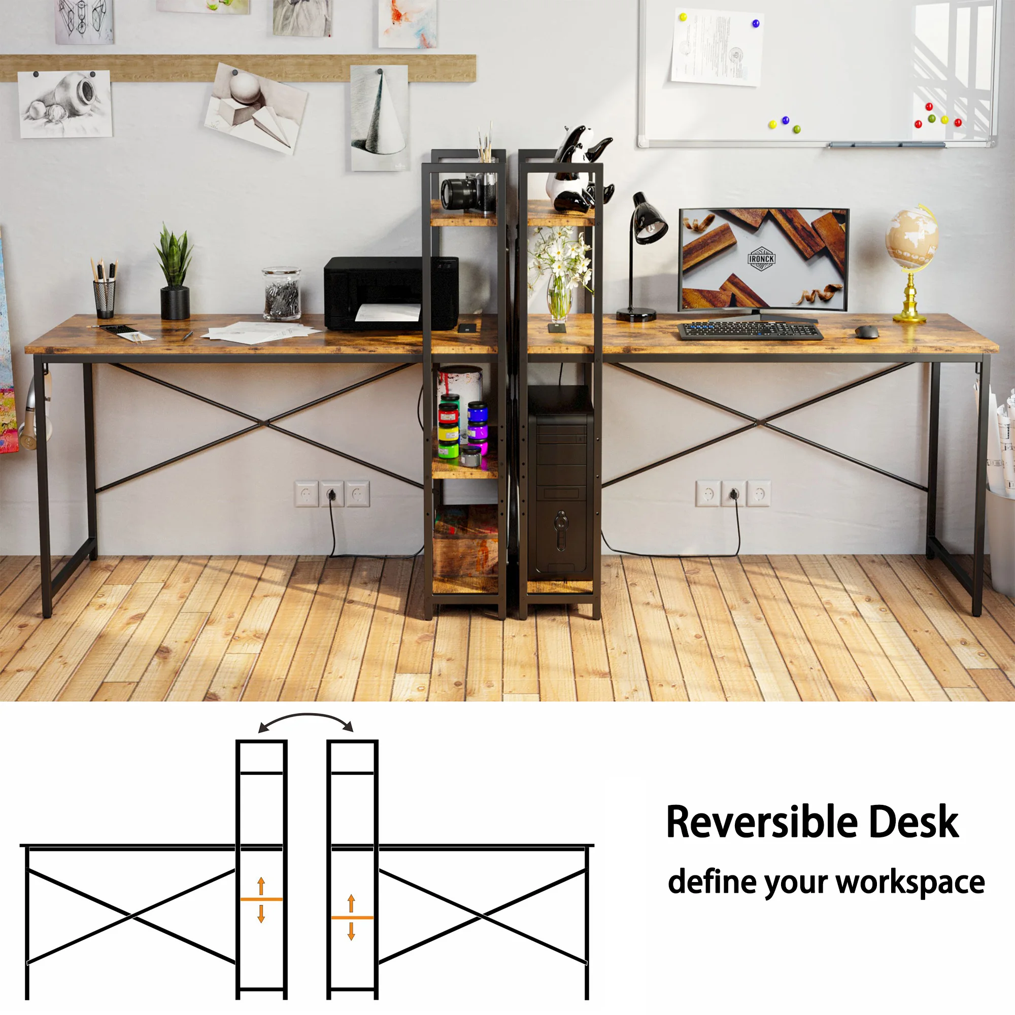 Computer Desk 47" with Power Outlet & Storage Shelves