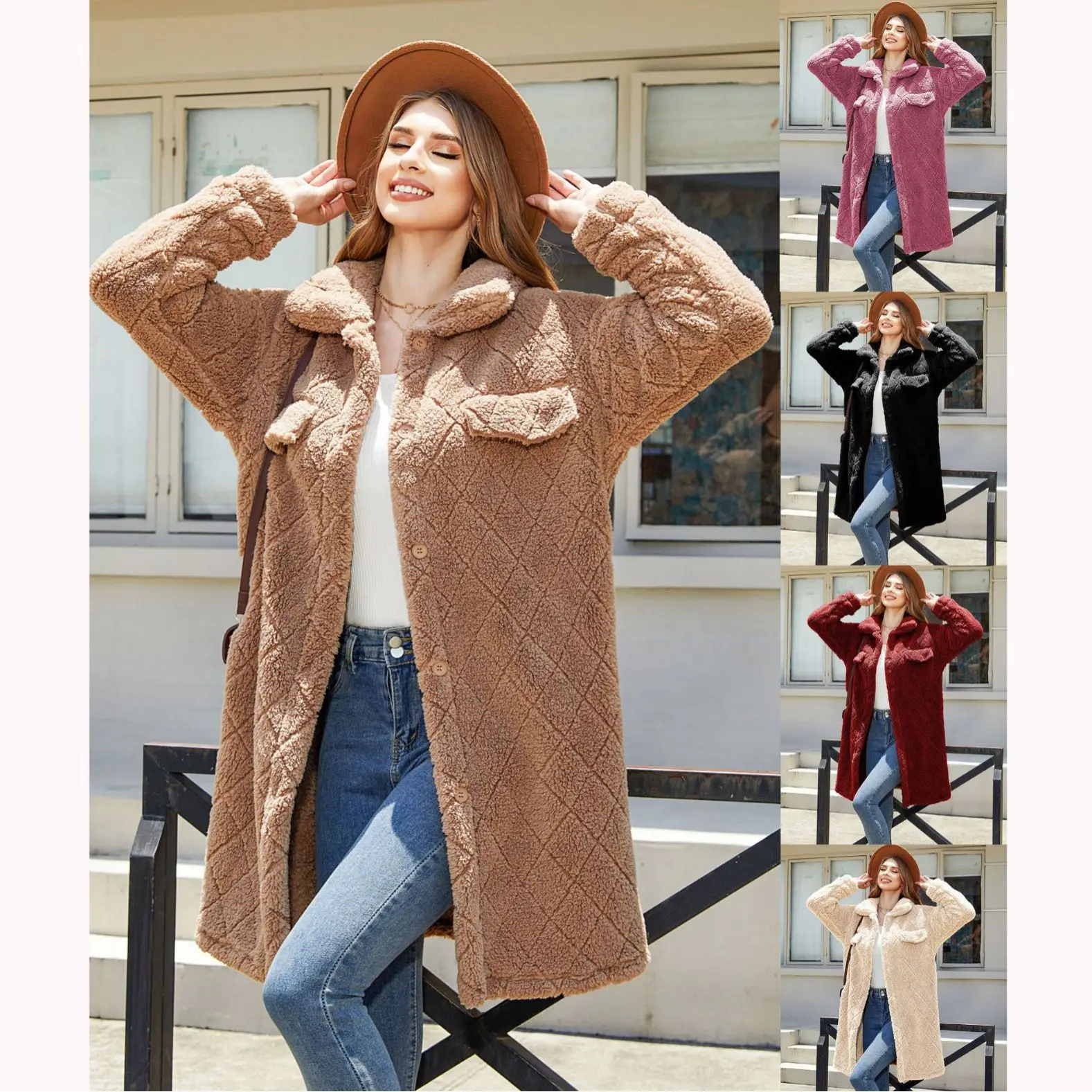

Velvet Flash Women's Coat Autumn Winter New European American Style Plush Loose Single-Breasted Diamond Design