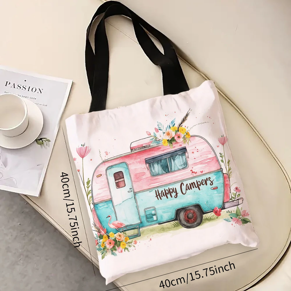 

Сумка для покупок Happy Camper, очаровательные сумки для вечеринок на открытом воздухе, дорожные сумки на плечо для девочек, большая вместительная сумка 7,3