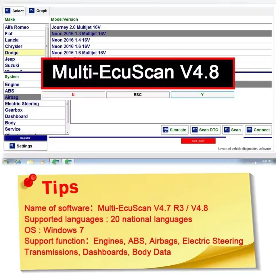 

Multiecuscan-herramienta de diagnóstico V4.8, nuevo escáner para Fiat/Chrysler/Dodge/Jeep/Suzuki, Software 2022, funciona con EL