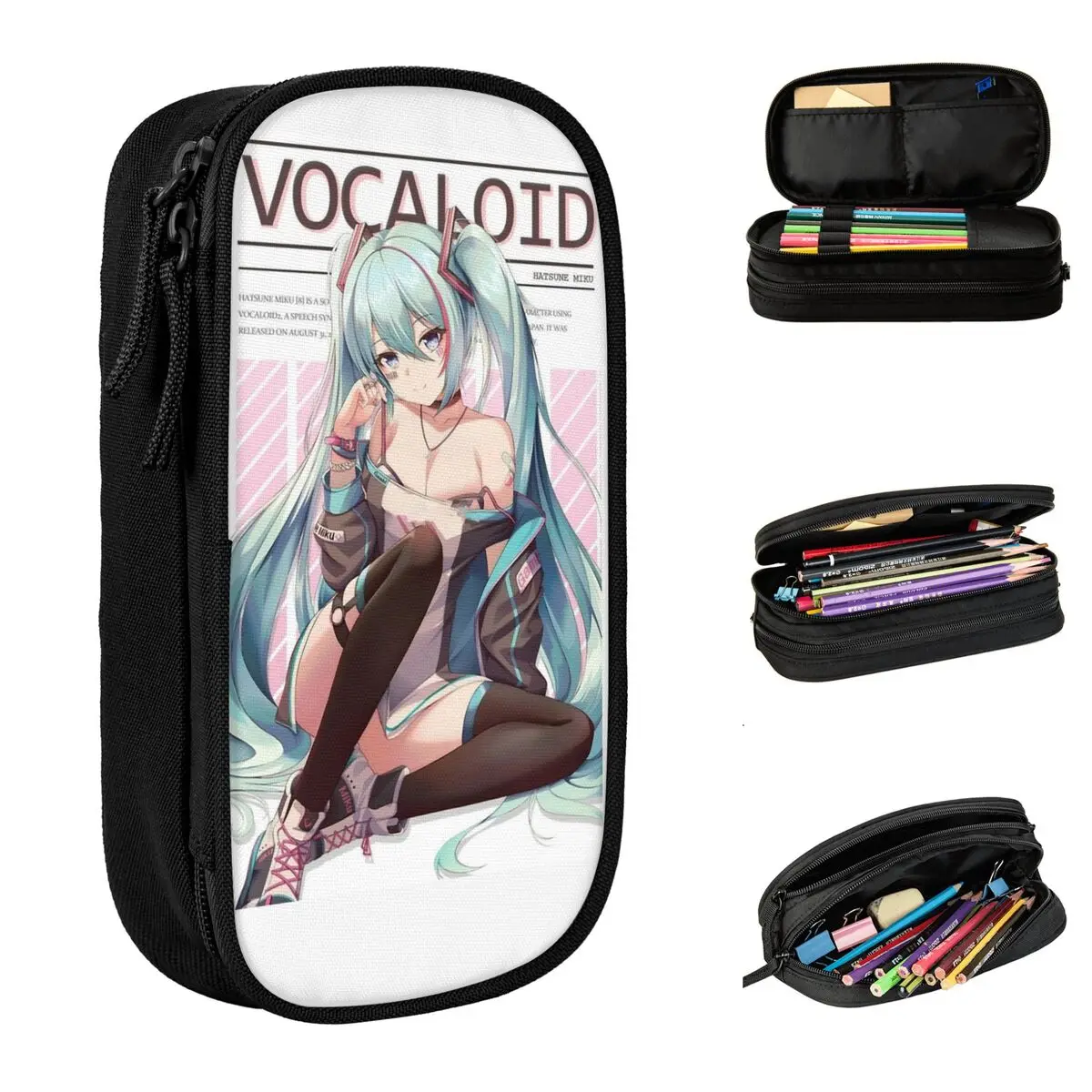 

Веселые пеналы Hatsune Miku Manga, пенал для девочек и мальчиков, большая вместительная сумка, школьные принадлежности, подарки, канцелярские принадлежности