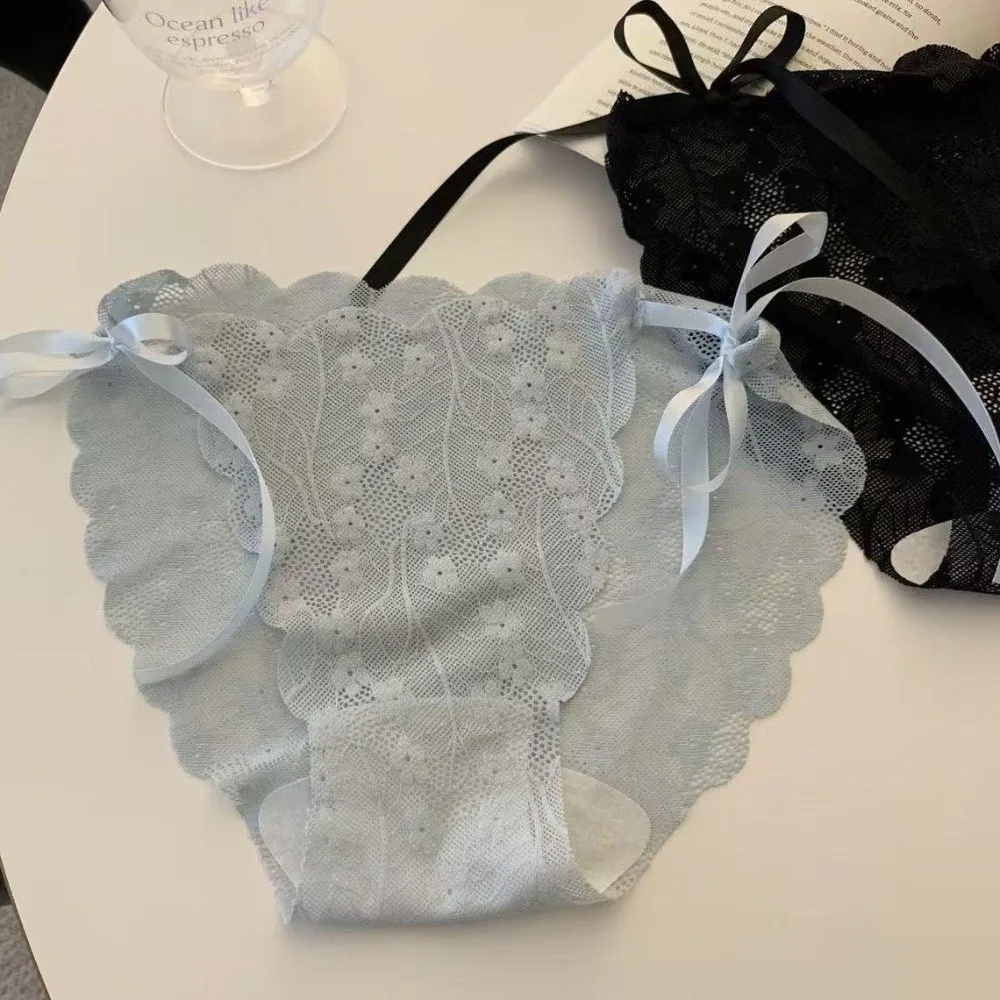 

Cotton Crotch Seamless Lace Flower Panties Transparent Thin Underwear for Women Low Waist Mesh Lace Briefs Girl