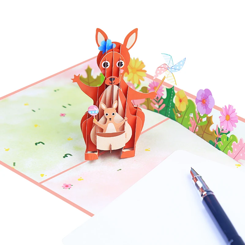 3D Kangaroo Baby Pop Up Greeting Card for Mother's Day, Wife Anniversary Gift, Birthday, Thinking of You, Thank You Card