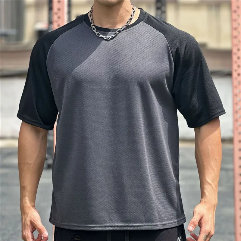 メンズ半袖Tシャツ,ルーズフィット,通気性メッシュ,スポーツトレーニングウェア,夏