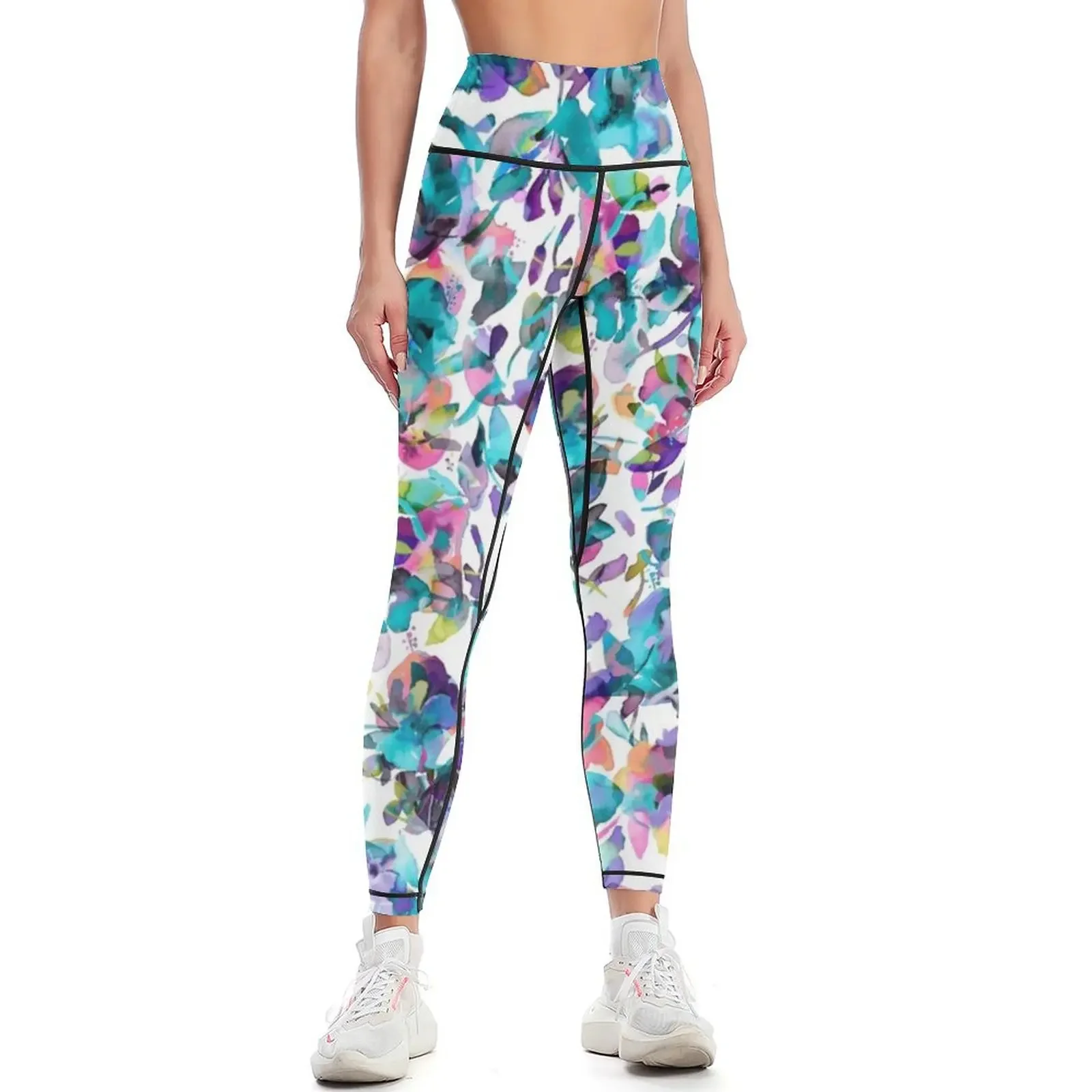 

Aquatic flowers Blue - Tropical floral - Watercolor hibiscus Leggings gym's sportswear Pants sport Womens Leggings