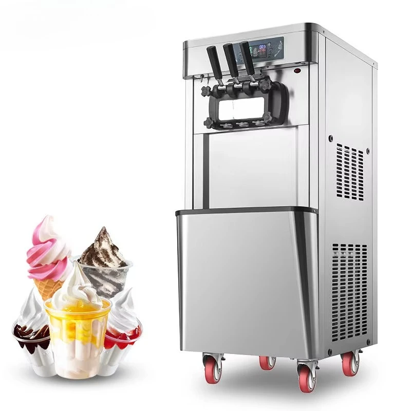 Stainless Steel Big Capacity Three Flavors Standing Type Automatic Soft  Ice Cream Machine