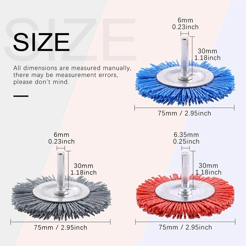 B69C-3Pcs 3Inch Abrasive Wheel Brush Set With 1/4 Inch Shank, Drill Brush Set Perfect For Removal Of Rust/Corrosion/Paint