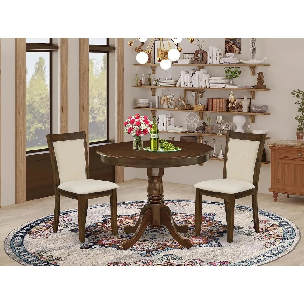 3 Piece Dining Room Table Set Consist of a Round Kitchen Table with Pedestal and 2 Parson Dining Chairs, 36x36 Inch