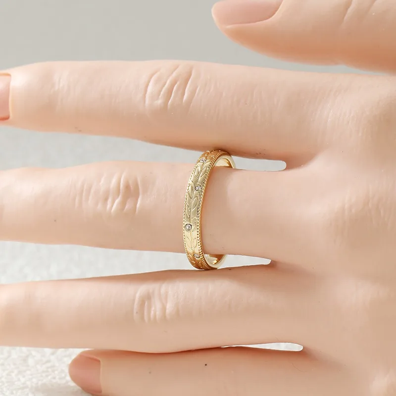 Classic Inlaid White CZ Branch Women's Ring Trendy Golden Color Hand Carving Daily Wear Party Jewelry Anniversary Gift
