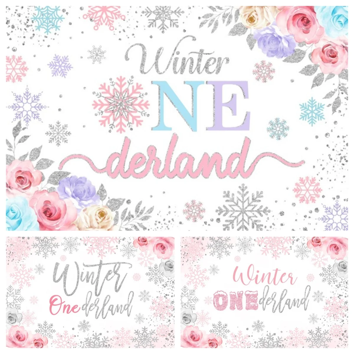 Winter Photography Backdrops Colorful Snowflakes Flowers Bridal Shower Kids Adults Wedding Birthday Party Decor Photo Background