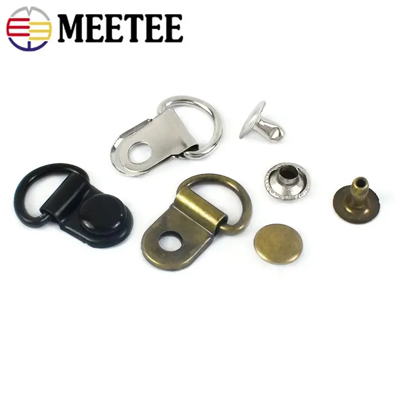 5/10/20Sets 9*14mm Metal D Ring Buckle Nail Screw Carabiner Shoes Bag Strap Leather Belt Clasp Snap Hook Craft Sewing Accessory