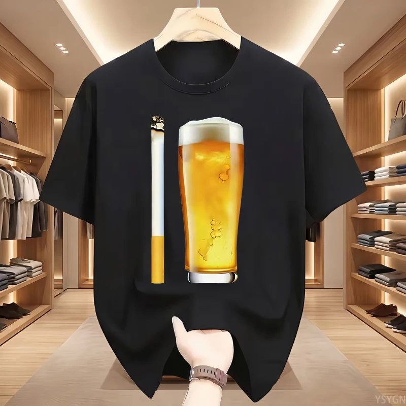 Funny Meme T-shirt Cigarette and Beer Humor Joke Print T Shirt Men Fashion Casual Short Sleeve Streetwear Women Clothes Tops