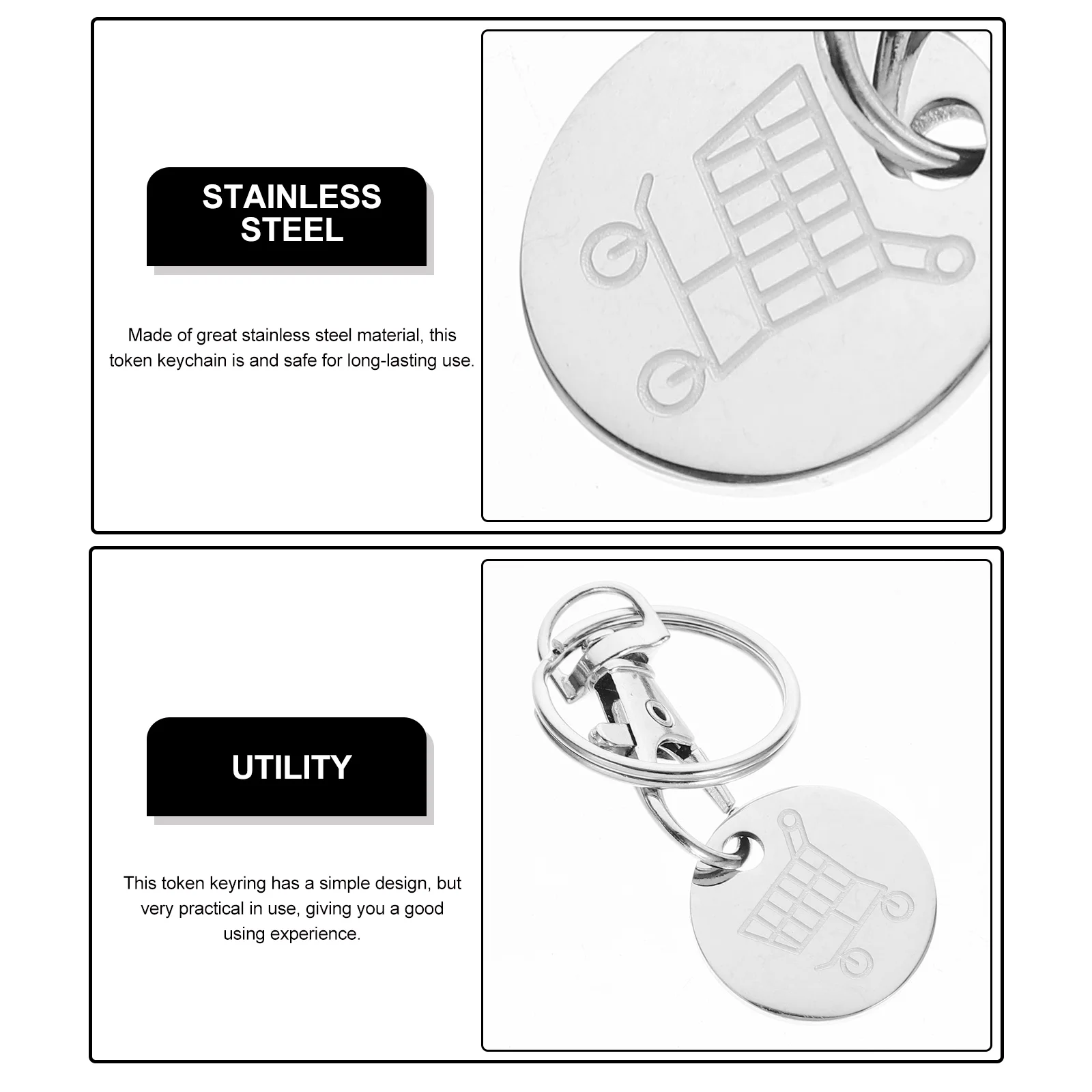 4 Pcs Shopping Cart Token Stainless Steel Keychain Portable Key Rings Trolley Quarter Holder Keyring Insert Tokens Remover