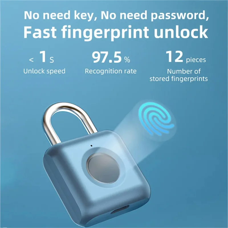 A13E-Waterproof Biometric Fingerprint Lock Keyless Door Lock Anti-Theft Security USB Rechargeable Padlock
