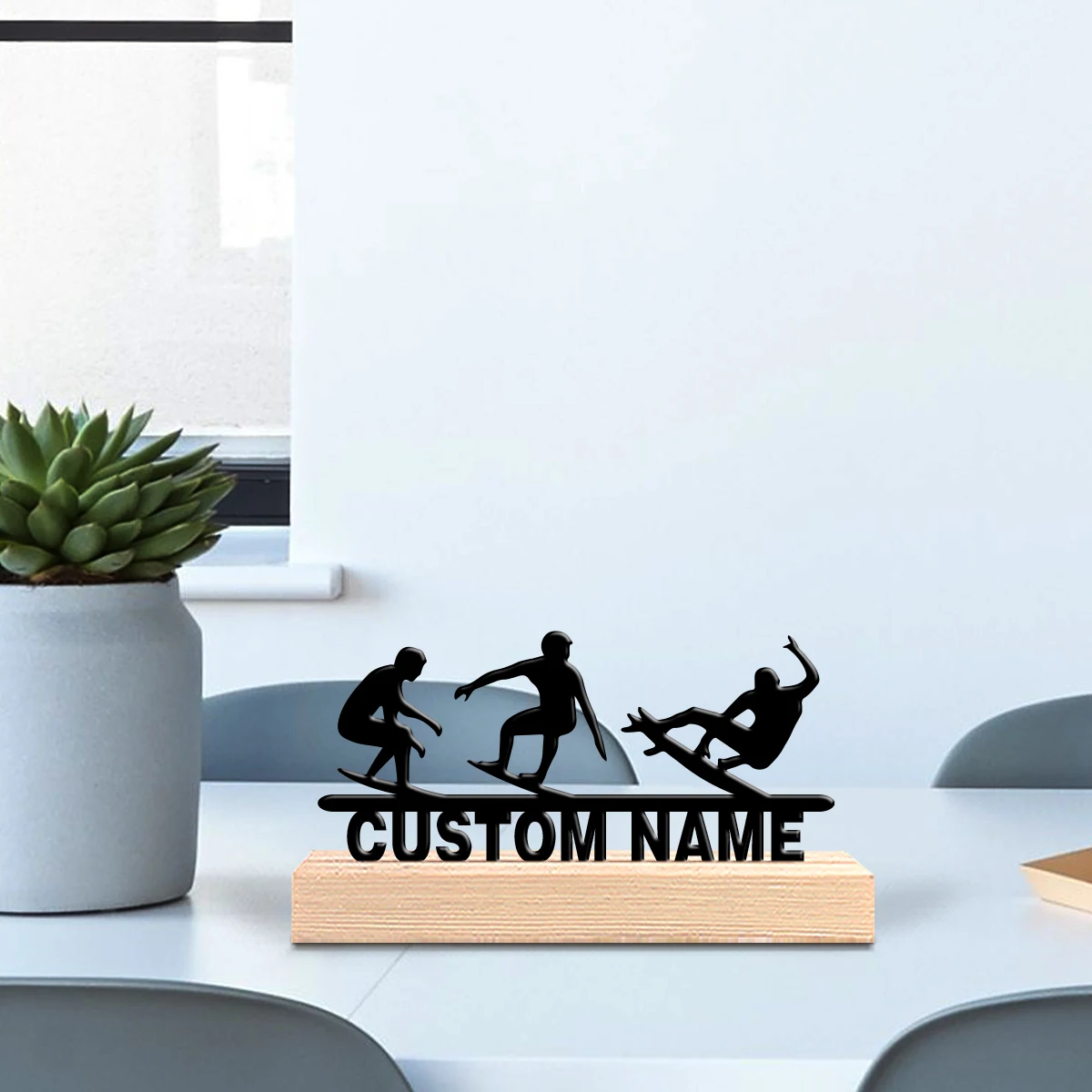 1pc Fashion Skateboard boy Custom Text Metal Statue Tin Ornament Metal Sculpture With Wood Base Art Crafts With Wood Base view 4
