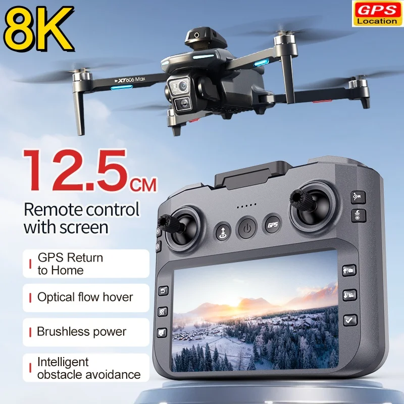 Large Screen Brushless Drone GPS Optical Flow Position 8K ESC Dual Camera Quadcopter Obstacle Avoidance Brushless Screen Drone