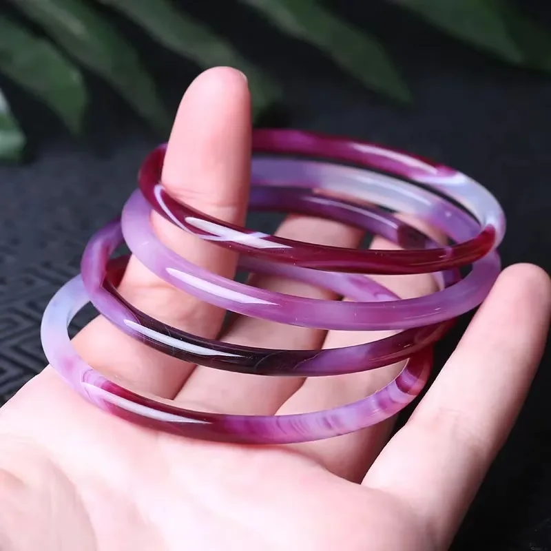 Natural Purple Chalcedony Hand-carved Thin Round Bracelet Fashion Boutique Jewelry Women Purple Agate Beauty Bracelet