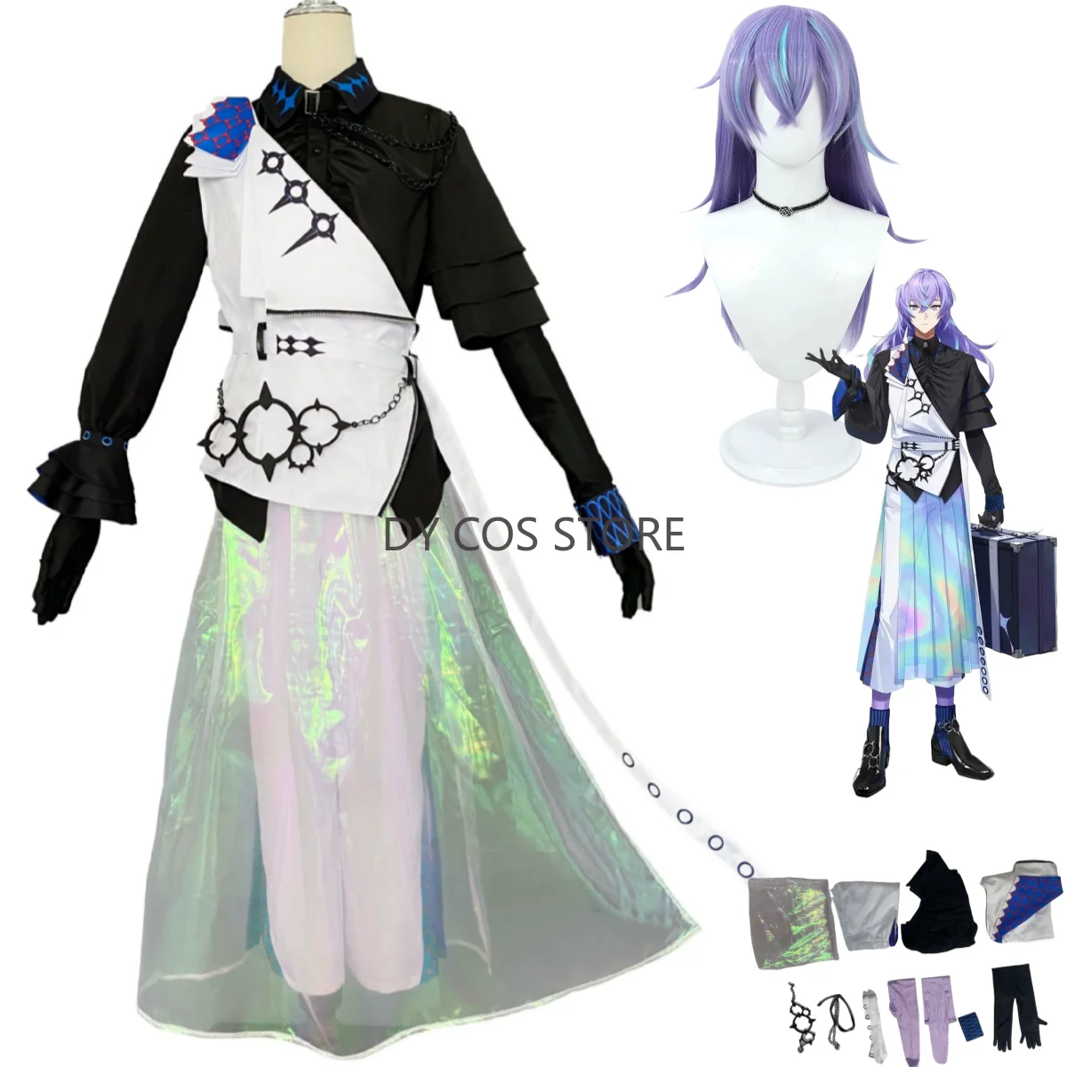 

Virtual YouTuber Hoshirube Sho Cosplay Costume VTuber NIJISANJI Black Shirt Gradient Apron Uniform Wig Man Masked Ball Suit
