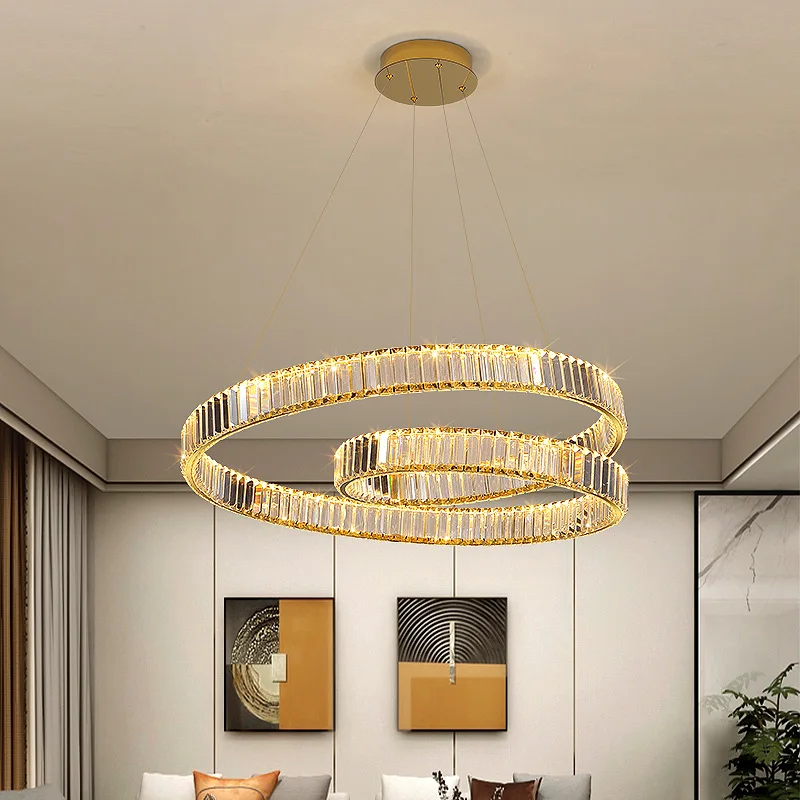 Modern Lrregular Ring Crystal Chandelier LED Light Fixture Lustre Home Decoraction Luxury Decor Hanging Lamp Led Indoor Lighting