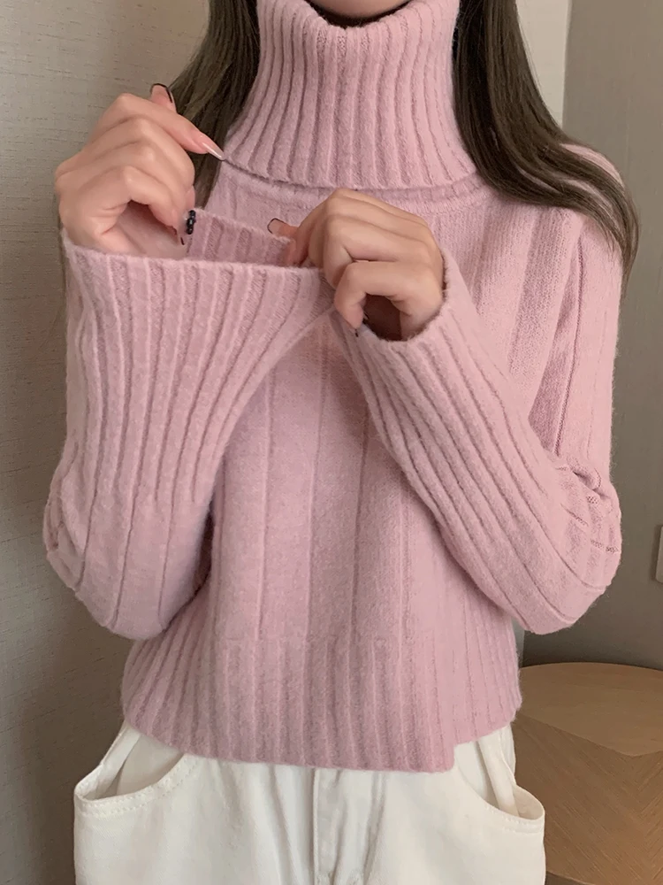 Autumn Winter Turtleneck Sweater Women Pullovers Casual Loose Solid Thicken Warm Sueter Woman Ribbed Sweaters Knitwear Tops