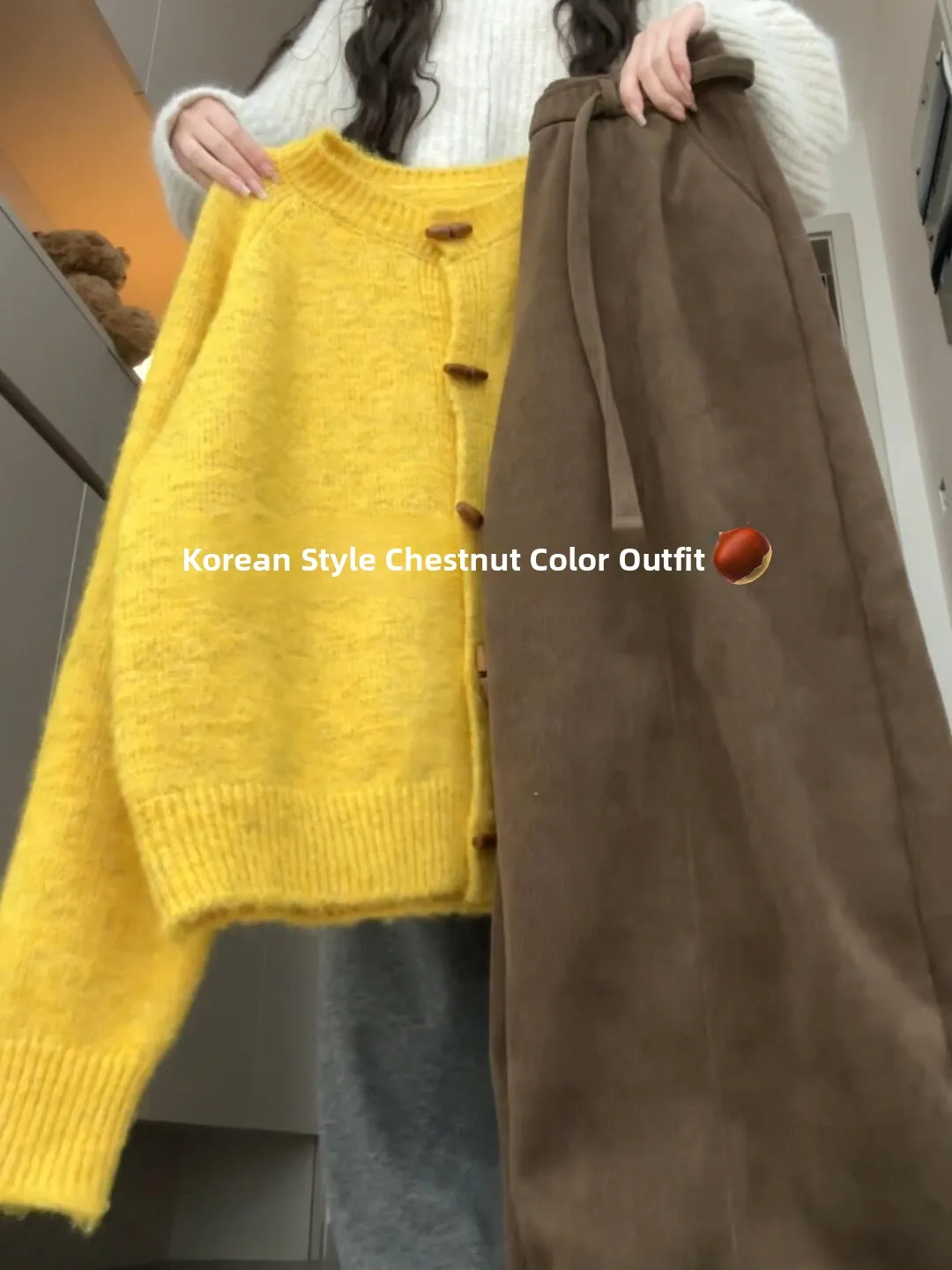 Loose Women's Yellow Knitted Sweater Coat Casual Lazy Style Inner Wear Outer Wear Soft Long Sleeve Button up Short Length
