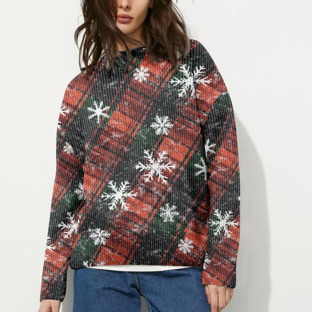 

New Arrivals Men's and Women's Warm Pullovers Unisex Casual Sweater Christmas Comfortable Fabric Snowflake Grid Printed