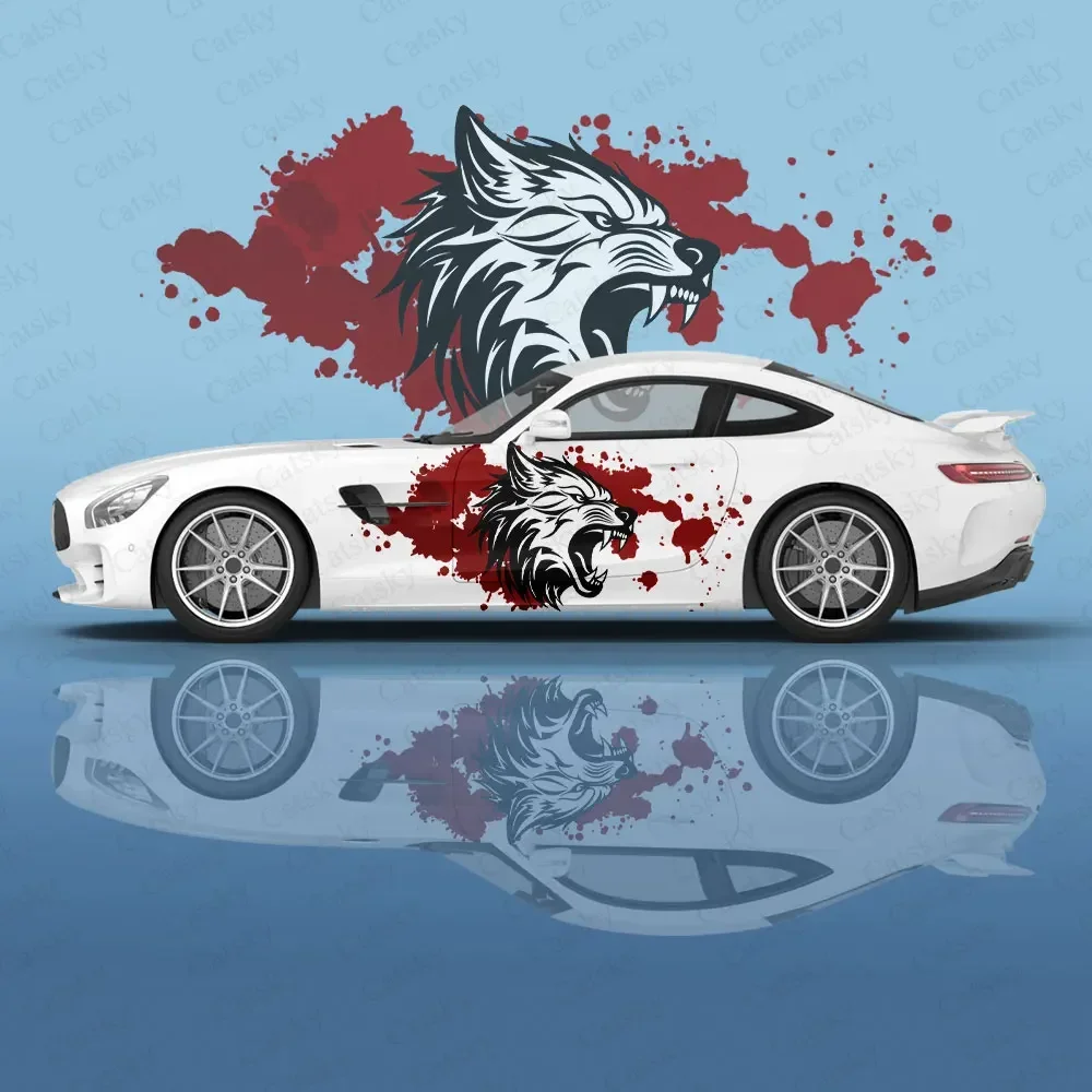 Custom Art Graffiti Blood Wolf Car Accessories Anime Body Sticker Auto Side Vinyl Film Decal Body Sticker SUV Decoration Pattern