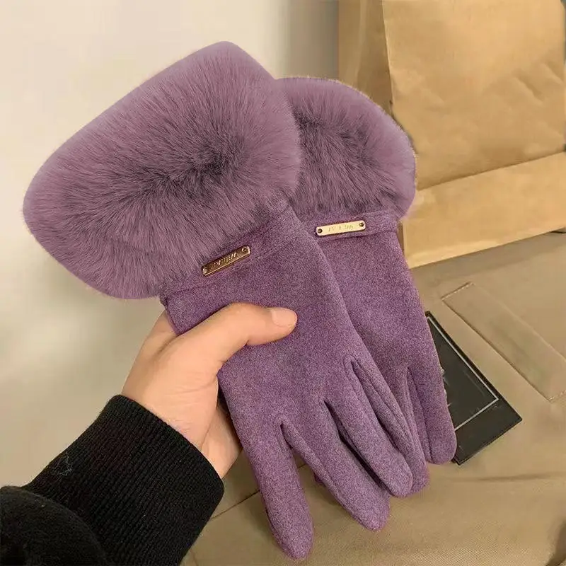 

Fashion Women Gloves Autumn Winter Cute Furry Warm Mitts Full Finger Mittens Female Outdoor Sport Cycling Gloves