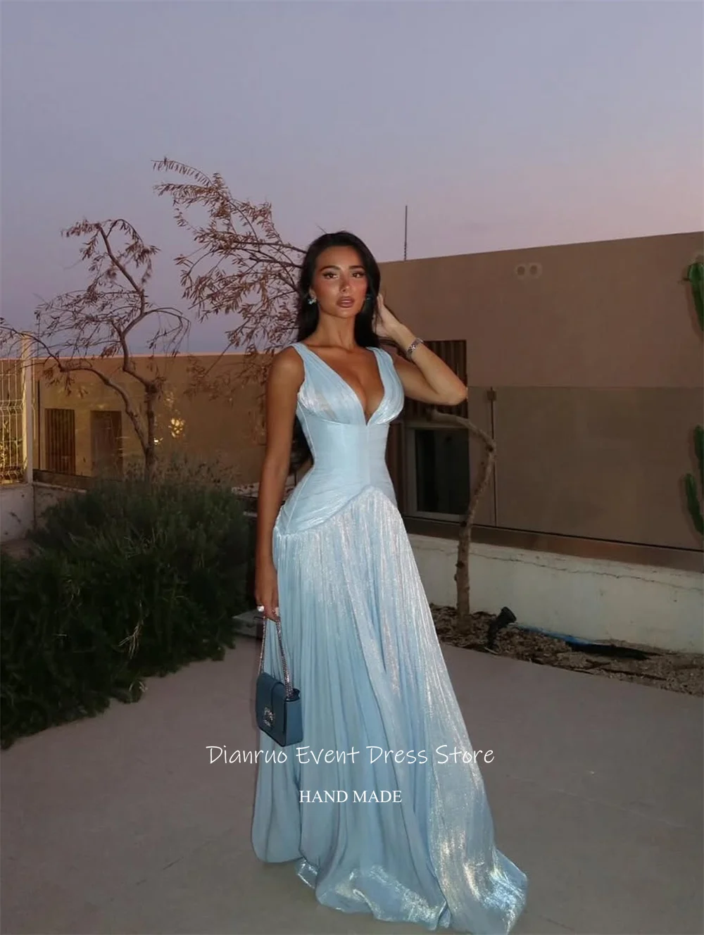 Dianruo Вечерние платья без рукавов с V-образным вырезом и высоким разрезом Платья трапециевидной формы для особых случаев Блестящие сексуальные современные платья для выпускного вечера по индивидуальному заказу