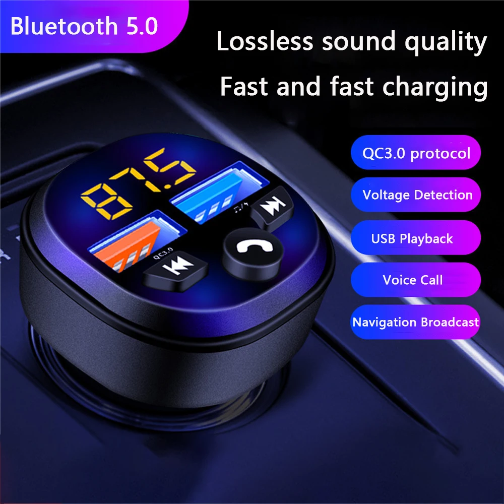 

3.1A PD Car Charger QC 3.0 Fast Charge Square Car Cigarette Lighter Plug Car MP3 Player Charger Flash with Digital Display