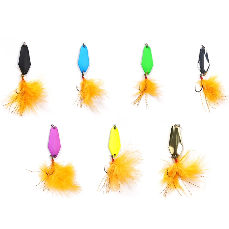 

Wondersee brass spinner bait 2.5g 3.5g Spoon lure with feather metal hard fishing lure double swivels Bass Pike Barb hook