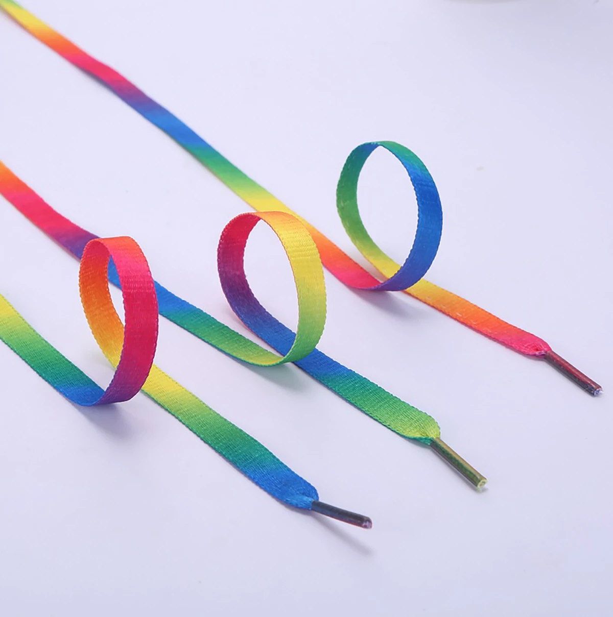 Flat Gradient Rainbow Shoelaces, Colorful Laces for White Shoes & Canvas Shoes