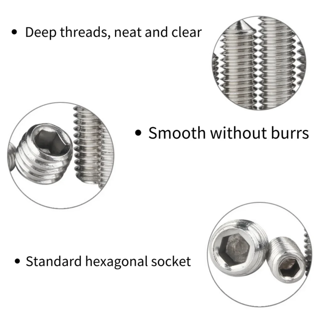10pcs M2 M2.5 M3 M4 M5 M6 M8 M10 M12 304 Stainless Steel Hex Hexagon Socket Set Screws Cone Point Grub Screw