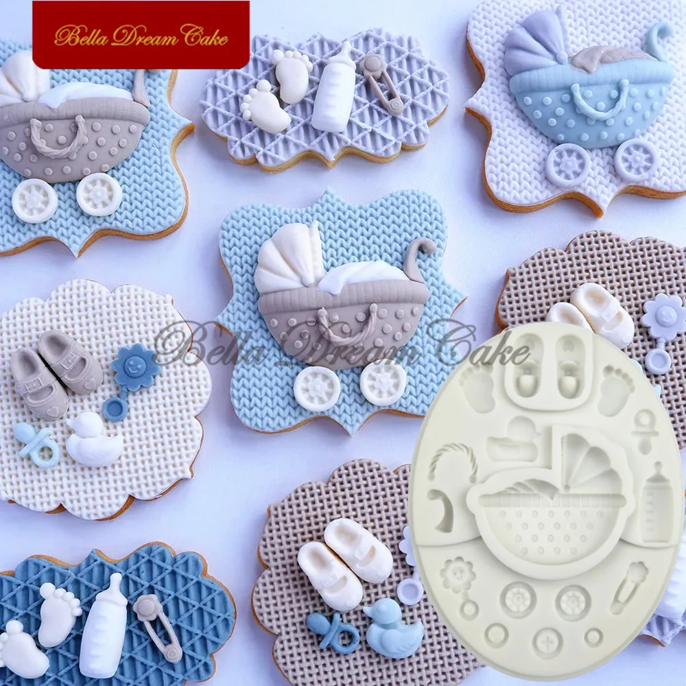 3D Baby Shower Pram Design Silicone Mold Fondant Chocolate Mould DIY Clay Resin Model Cake Decorating Tools Baking Accessories