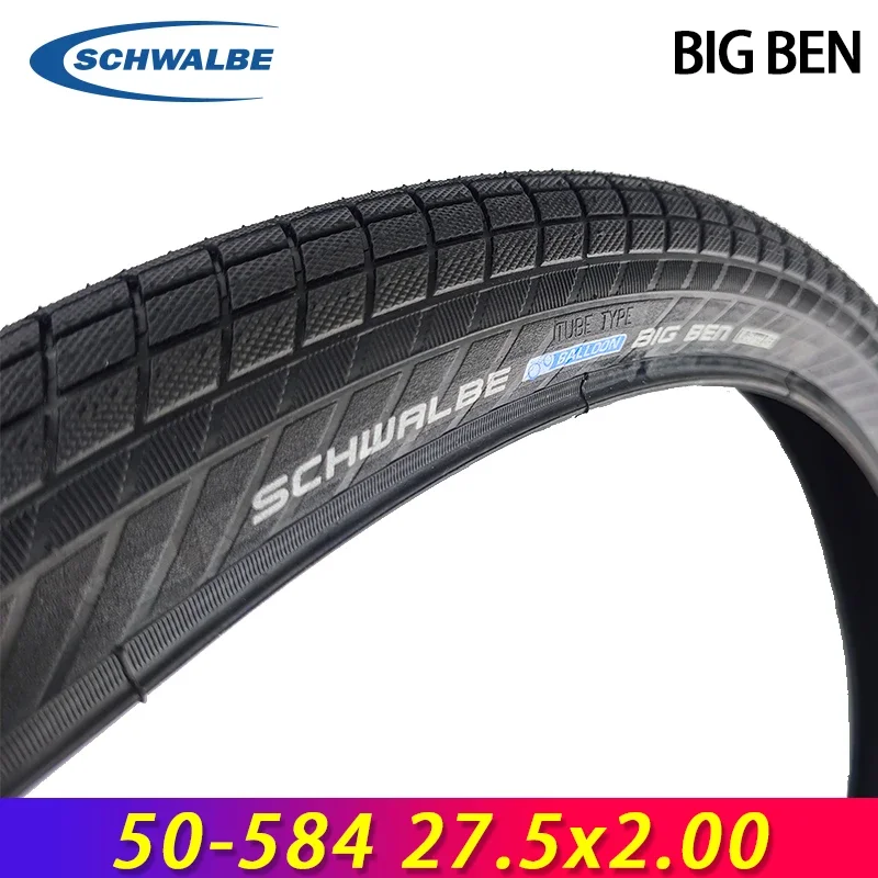 Schwalbe Big Ben 50-584 27.5x2.00 27.5 Inch City Commuter Bicycle Tire K-Guard Level 3 Puncture Resistant Steel Wired Outer Tire