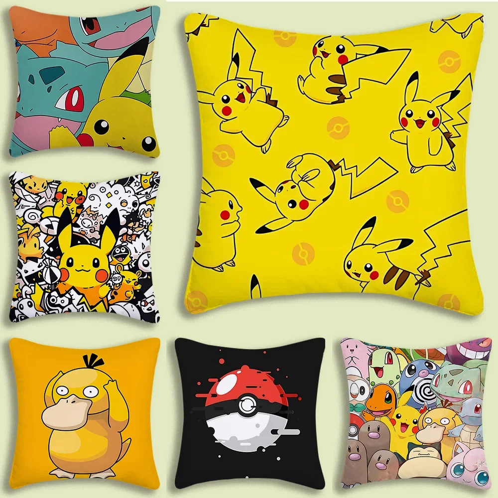 Pillow Covers Cartoon Sofa Decorative Home Double-sided Anime Pokemon Pikachu Printing Short Plush Cute Cushion Cover