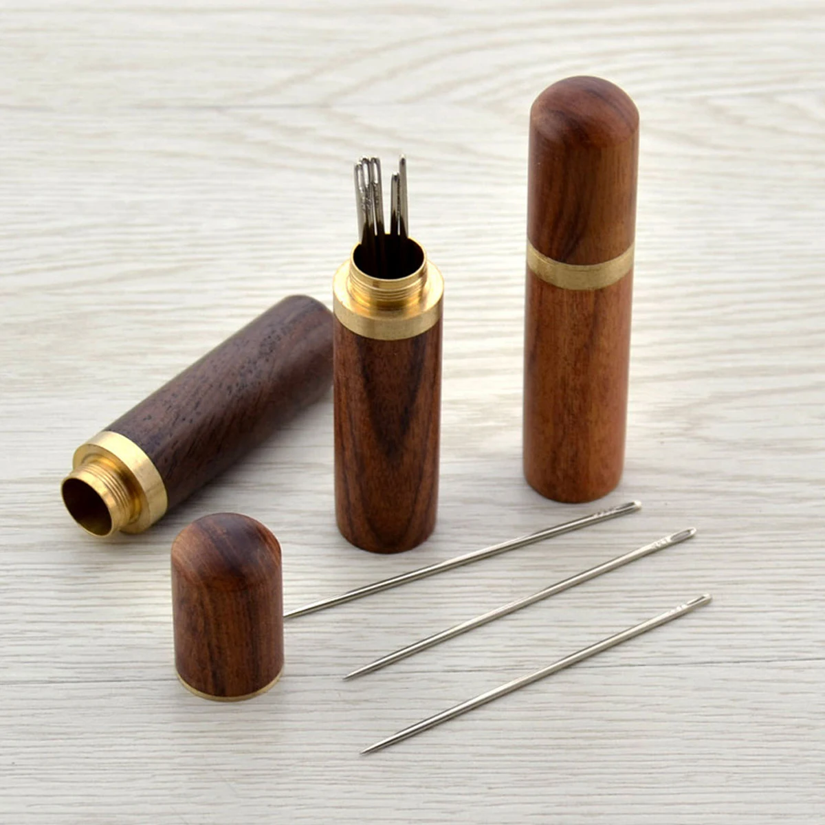

2 Pcs Embroidery Needles Wooden Storage Syringe Container Yarn Tube Case Sewing up