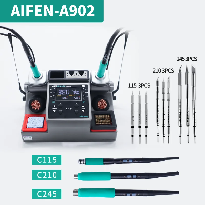New Rework Station AIFEN A902 Soldering C115 C210 C245 Double Station Welding Station For Cell-Phone PCB  IC Repair Solder Tools
