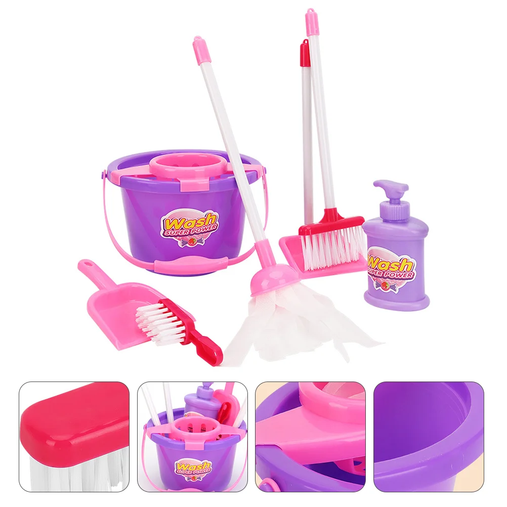 7 Pcs Cleaning Mopping Set Children’s Toys Tool Small Playthings Role Tools Plastic Dustpan and Broom Sweeping Kit