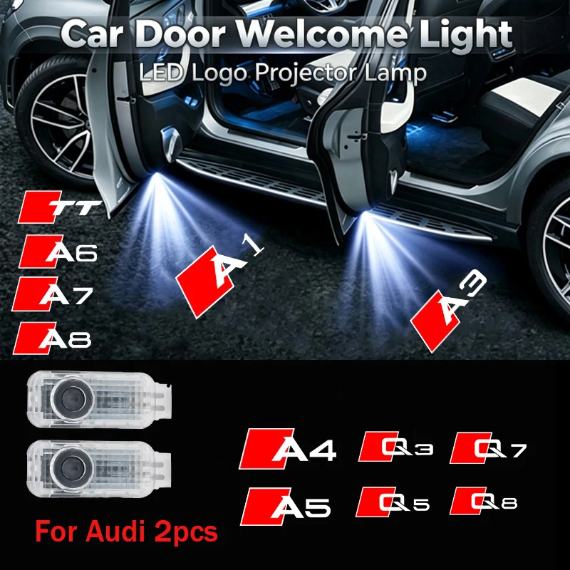 2PCS Ghost Badge Shadow Courtesy LED Car Door Projector Welcome Decor Lights For Audi A1 A3 A4L A5 A6 A7 A8 Q3 Q5 Q5L Q7 Q8