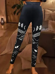 Printed tight stretch elastic waist comfortable casual leggings for women