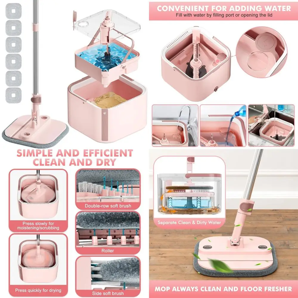 

Microfiber Foldable Square Mop Head with Self-Separating Clean and Dirty Water System, Upgraded Mop and Bucket Set for Easy Clea