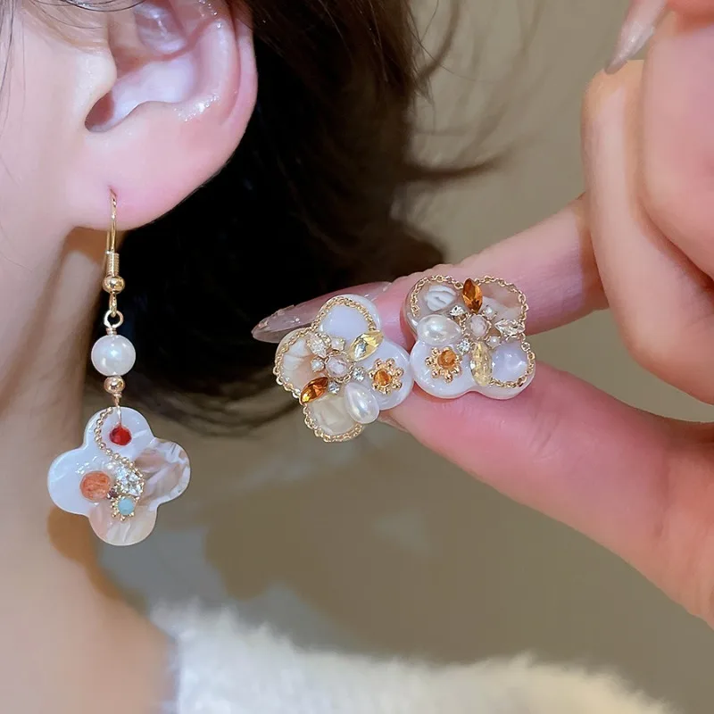 

Minar Retro Painting Acetate Flower Simulated Pearl CZ Zircon Glass Beads Drop Earrings for Women 18K Real Gold Plated Copper