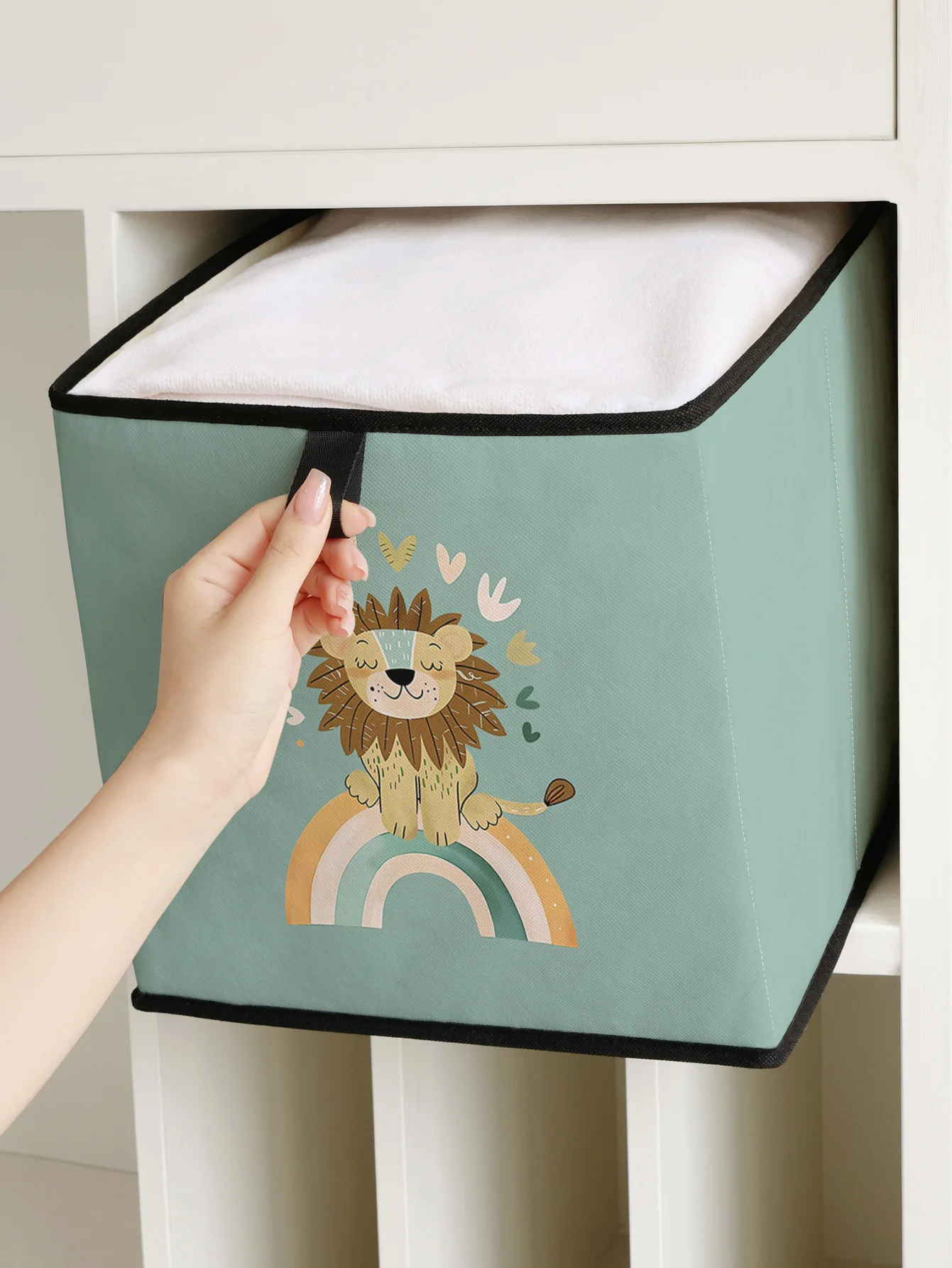 Cute Lion Rainbow Print Foldable Storage Cube Box, Collapsible Fabric Organizer Bin For Baby Toys Clothes And Daily Sundries - view 2