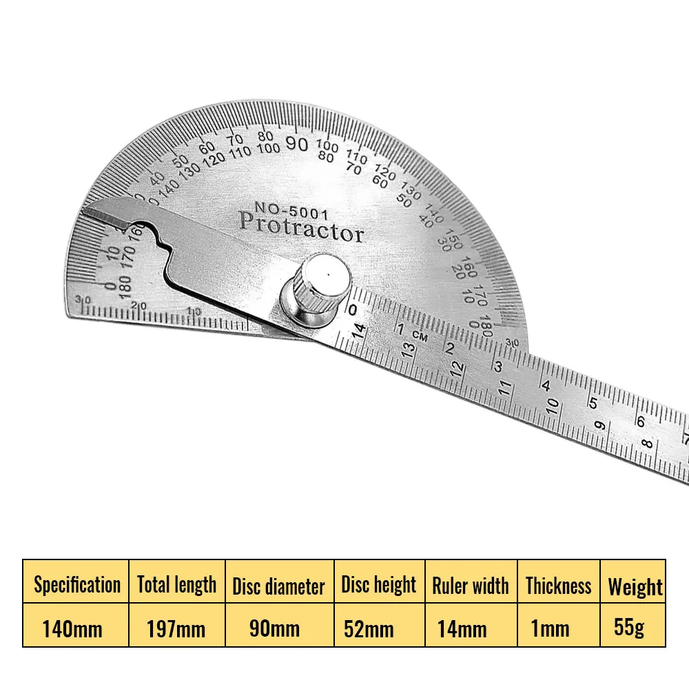 Angle Meter Measure Protractor Ruler Metal Finder 180 Degree Guage Goniometer Stainless Steel Woodworking Wood Measurement Tool