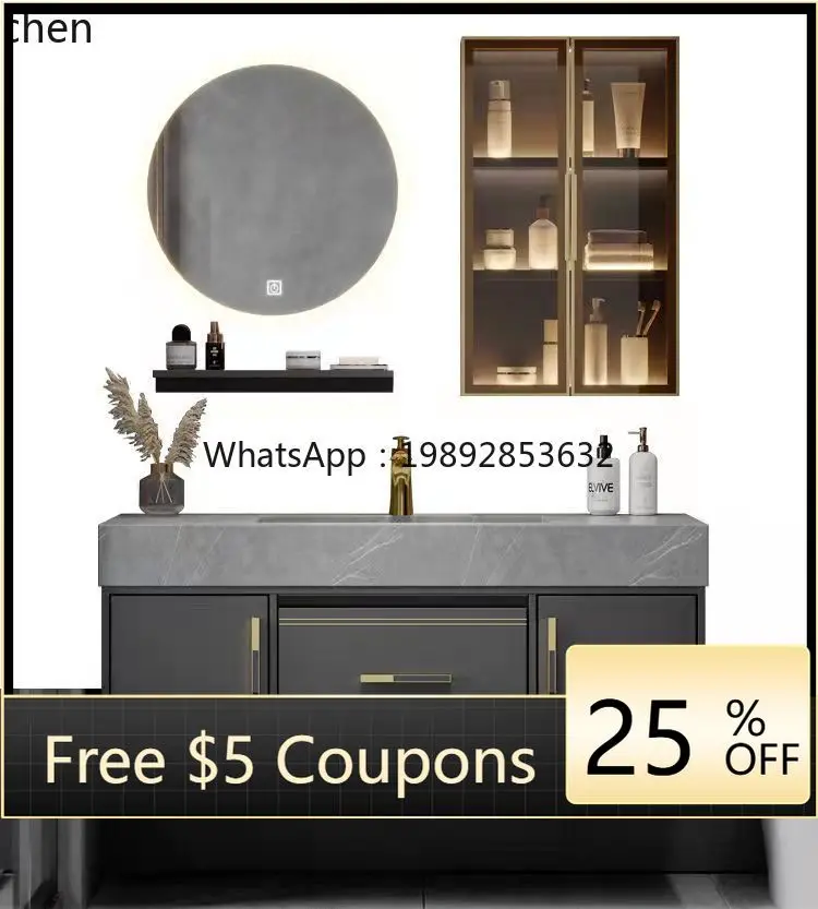 

ww rock slab light luxury bathroom cabinet solid wood smart mirror cabinet washstand toilet washstand pool