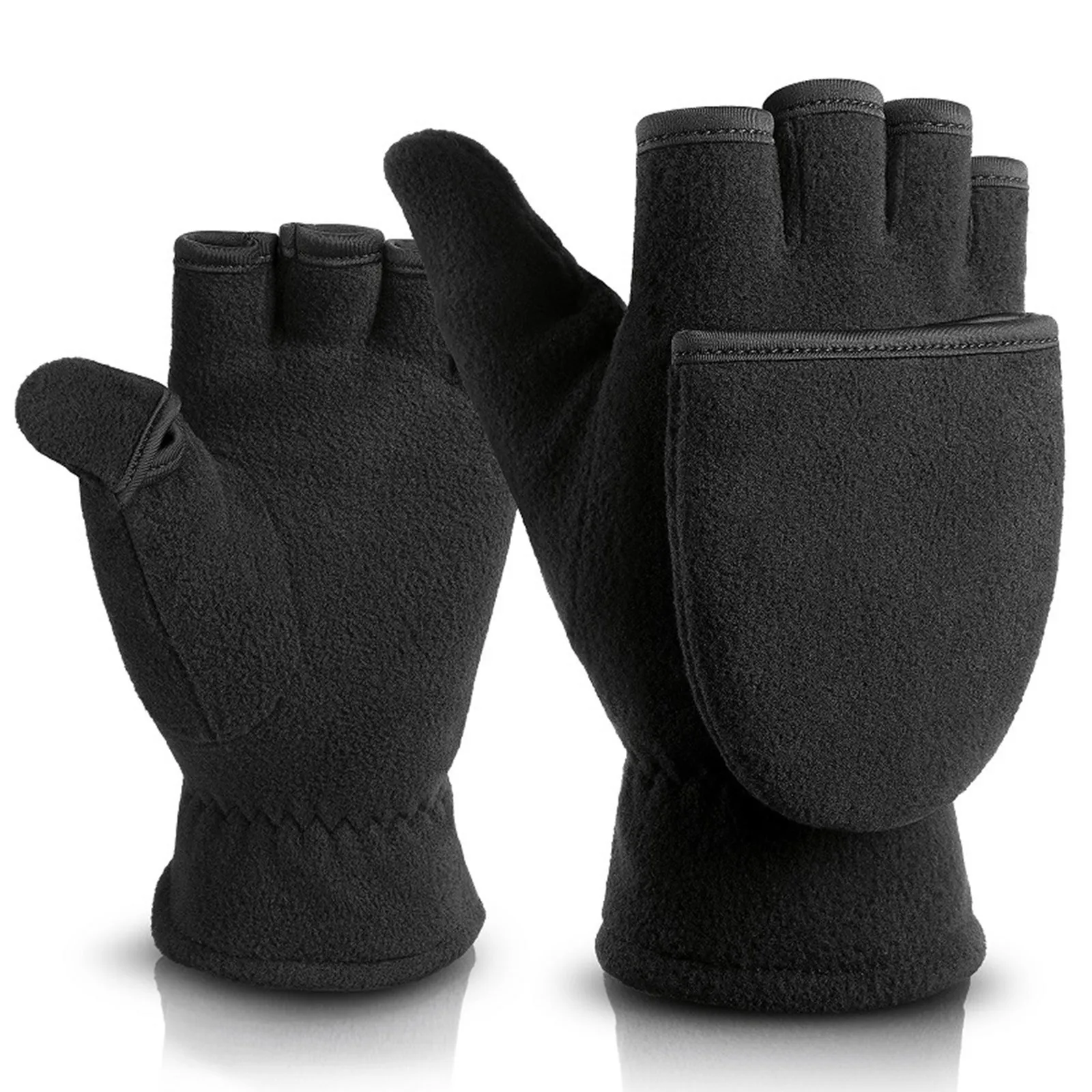 Female Compression Fingerless Gloves Women's Solid Color Convertible Flip Top Gloves Winter Windproof Polar Fleece Mittens 겨울장갑