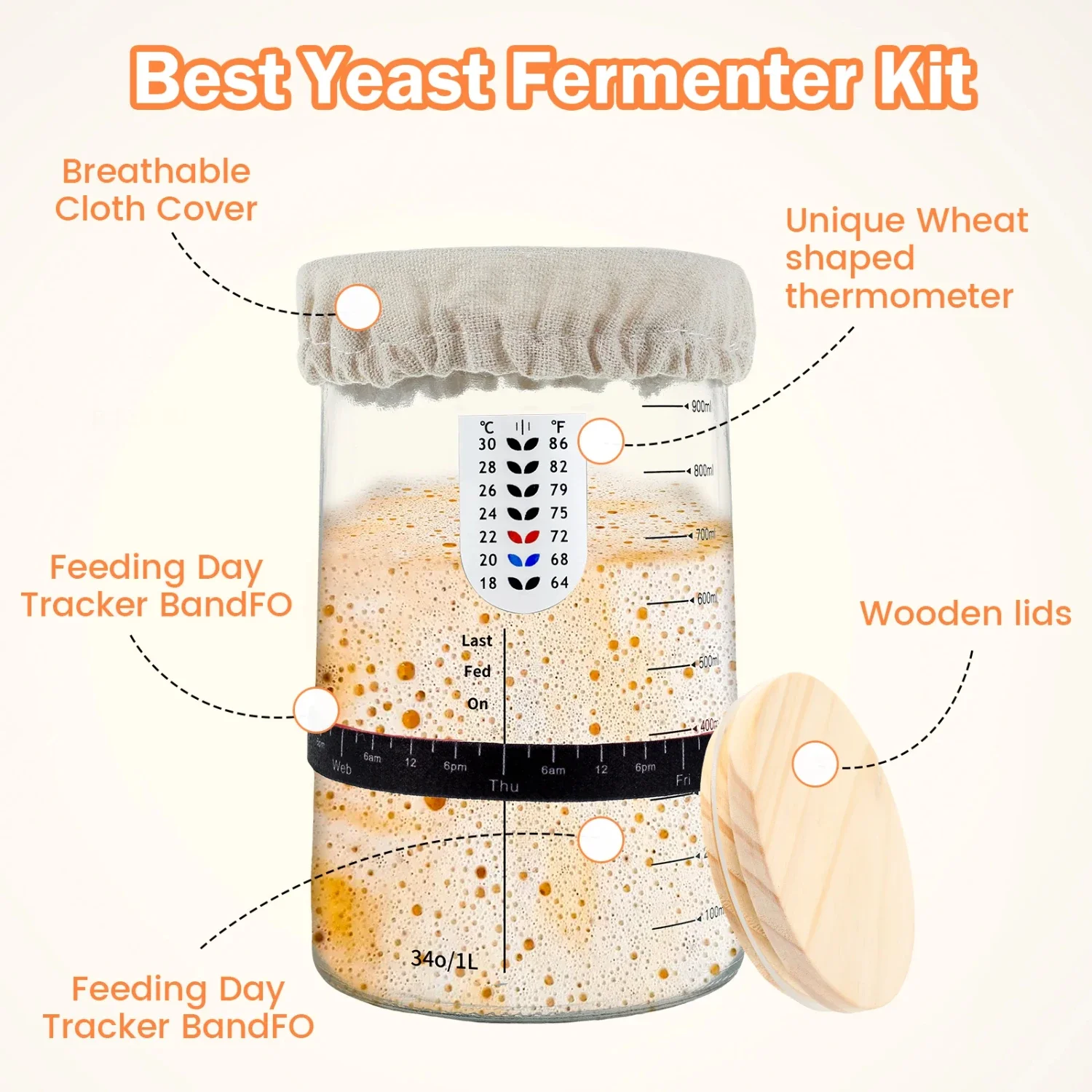 High-Quality Premium Large Capacity Sourdough Starter Container Set - Complete 9-Piece Kit with Reusable Accessories and High-Qu