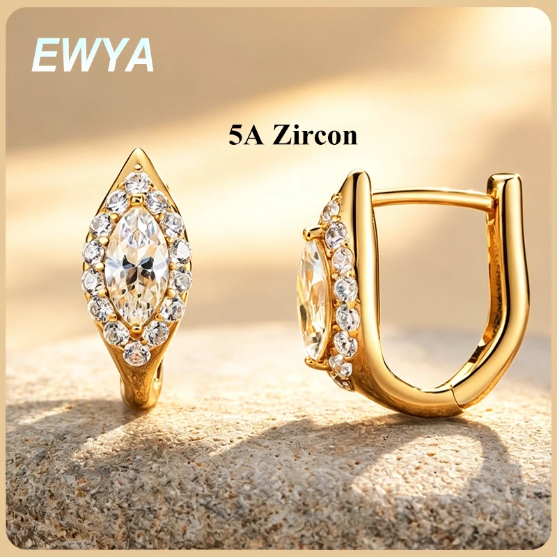 EWYA Marquise Cut 5A Zircon Diamond Dainty Huggie Hoop Earrings Women s925 Silver High Carbon Ear Buckle Pendant Fine Jewelry