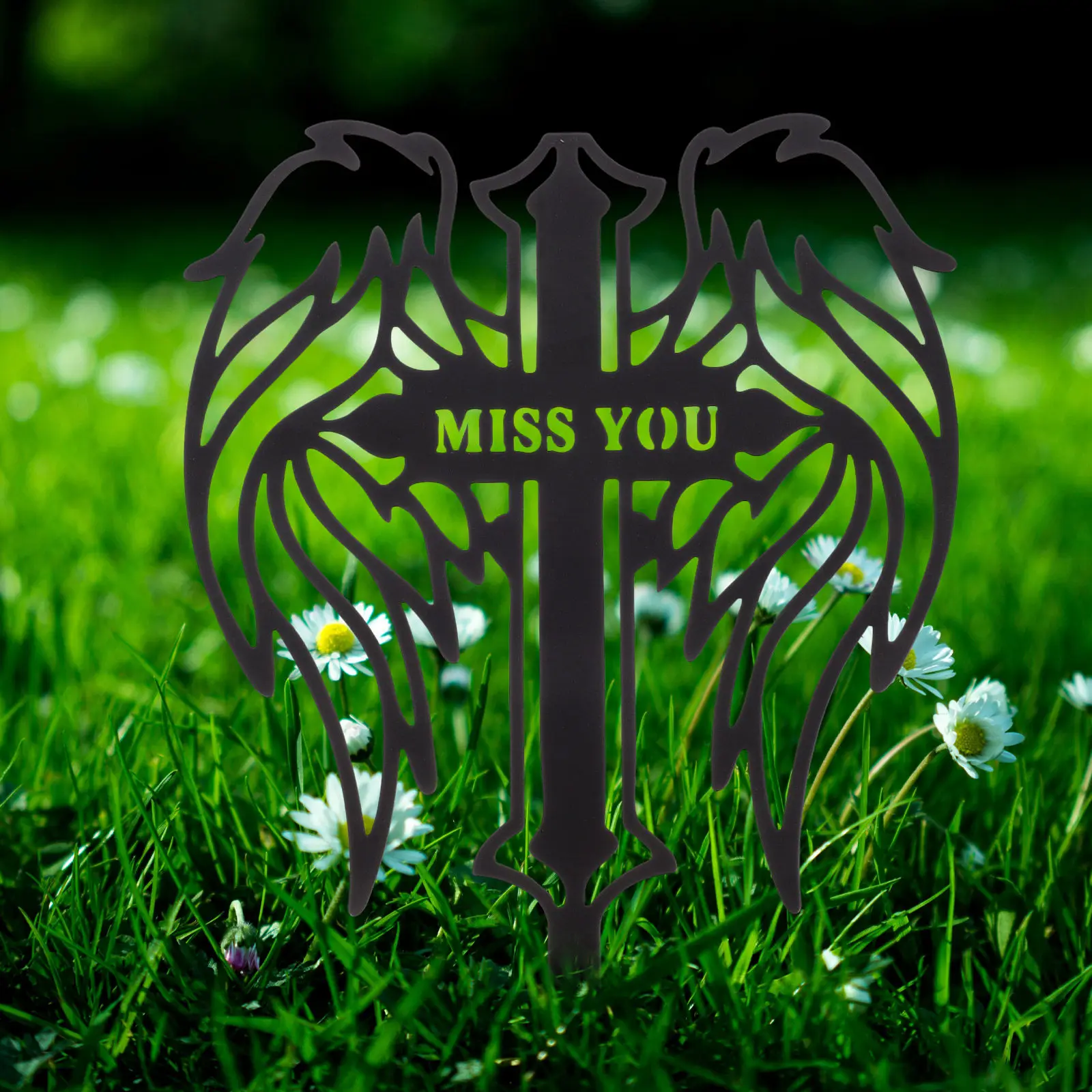 Wing Shaped Cemetery Memorial Stake Metal Iron Durable Yard Stake Grave Marker Outdoor Garden Decoration Garden Stakes